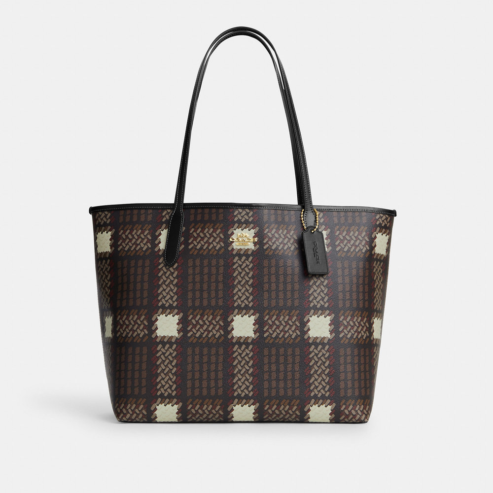 NWT Coach Outlet City Tote With Brushed Plaid Print - Picture 1 of 5